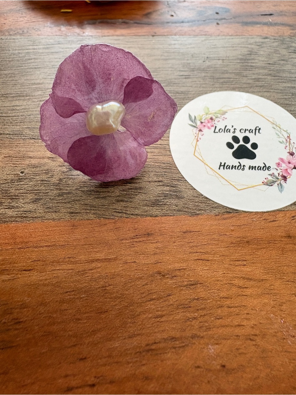 Handmade Purple Flower Pin with Pearl Accent
